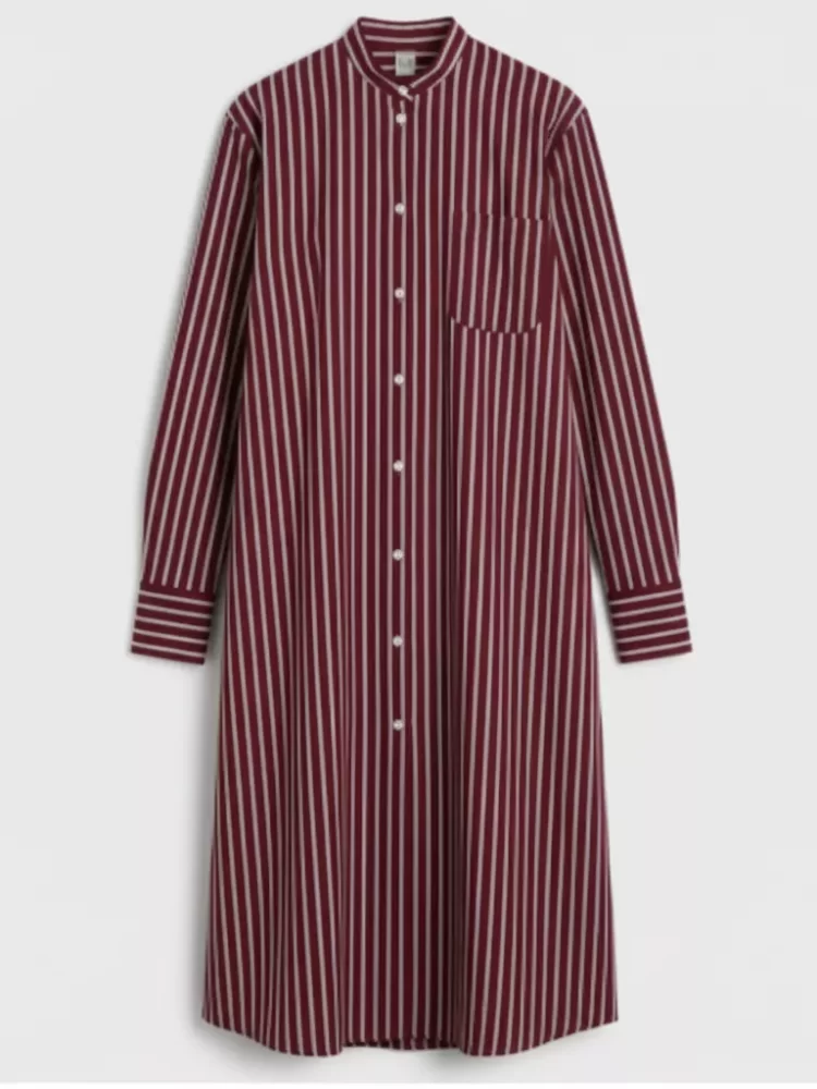 Maroon Striped Long Shirt Dress