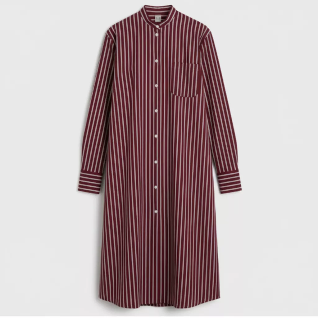 Maroon Striped Long Shirt Dress